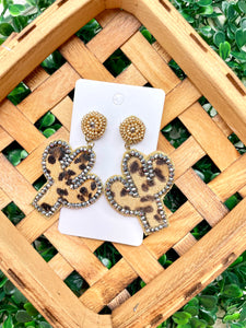 Silver Leopard Cactus Beaded Earrings