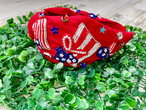 Red Stars Flag Beaded Headband