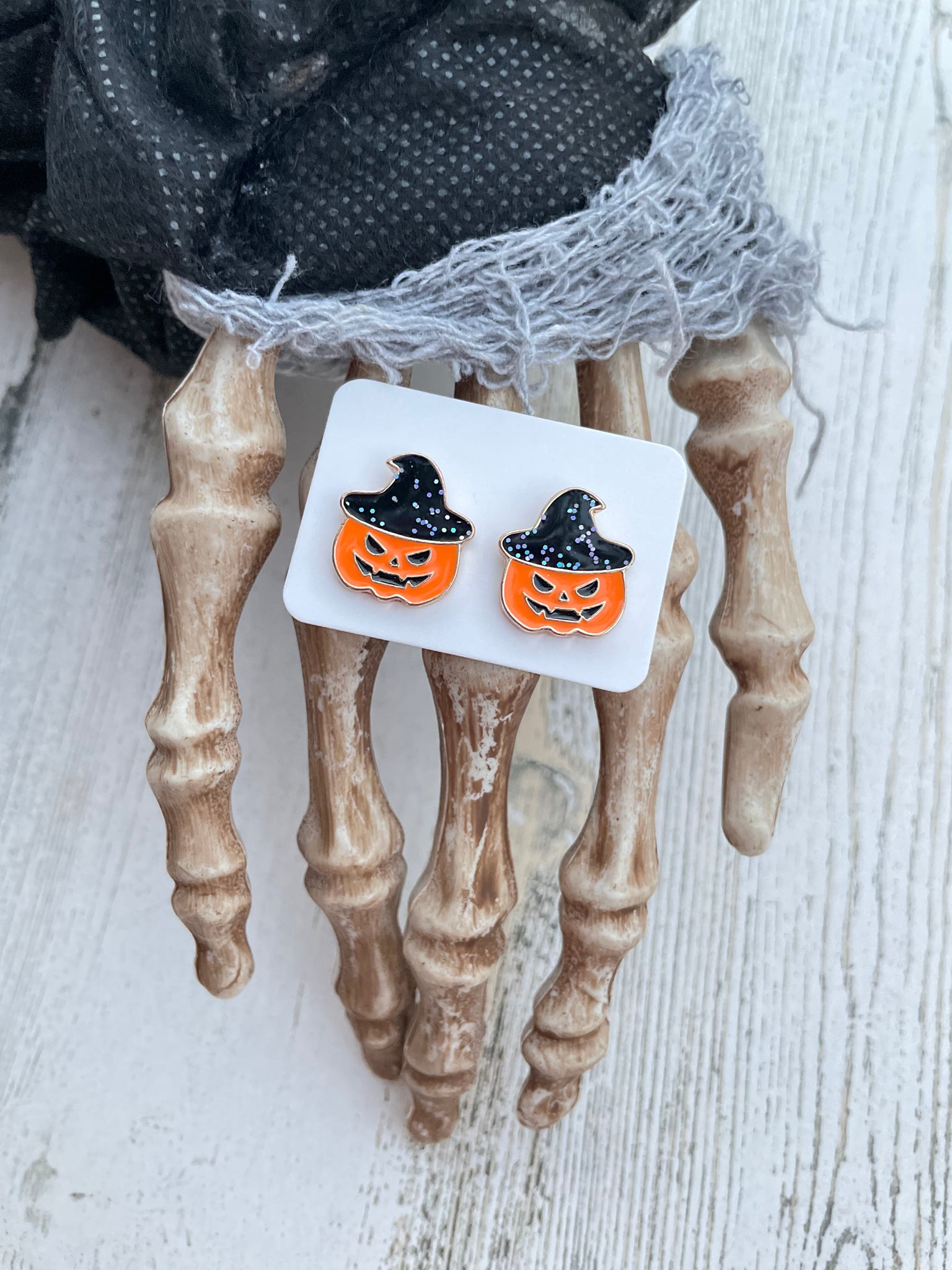 Glitter Jack o Lantern with hat earrings