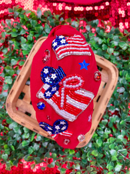 Red Stars Flag Beaded Headband