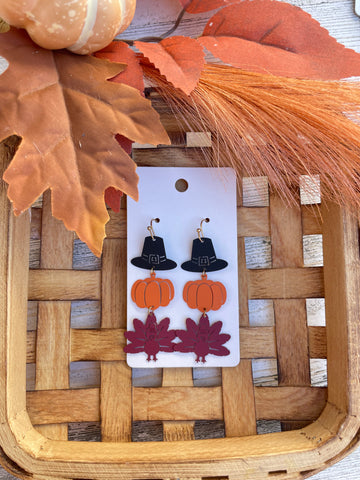 Triple Stack Thanksgiving Dangle Earrings