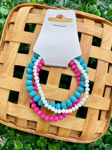 Pink Teal Triple Bracelet Stack
