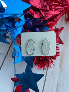 Silver Oval Druzzy stud earrings