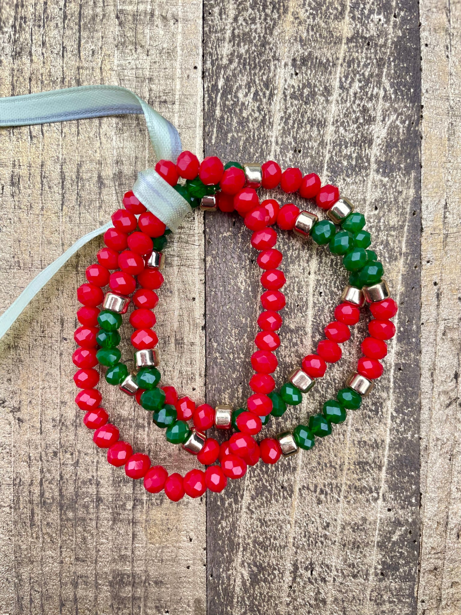 Red & Green Triple Bracelet Stack