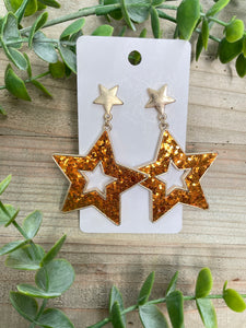 Orange Star Glitter Htown earrings