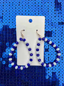 Blue & White Beaded Teardrop Earrings