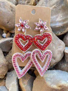 Double Heart Beaded Valentine Earrings