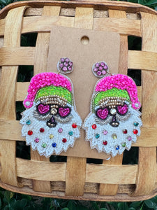 Pink Santa Beaded Earrings