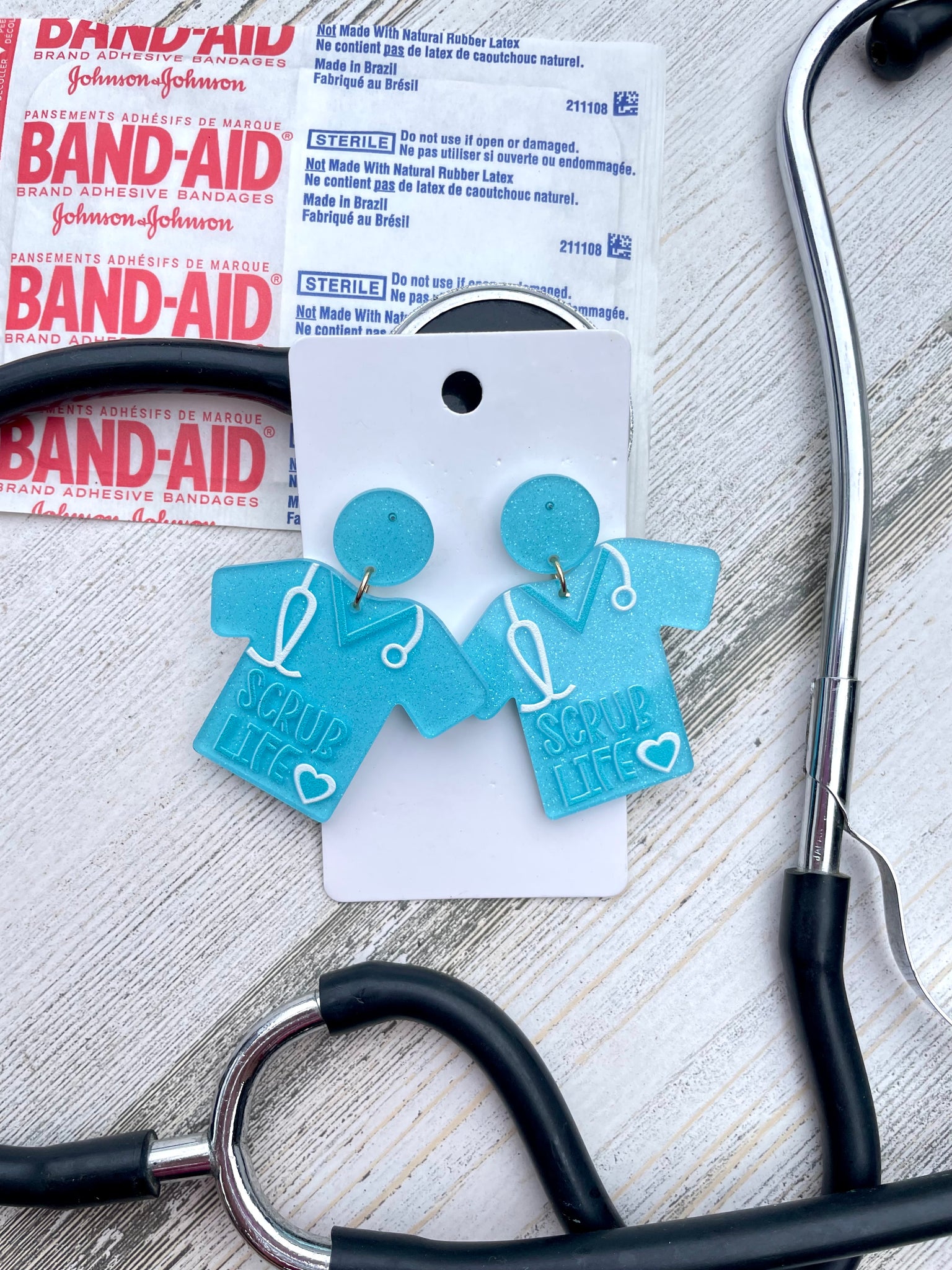 Acrylic Blue Scrub Earrings