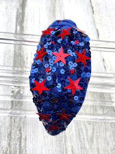 Navy & Red Stars Sequin Headband