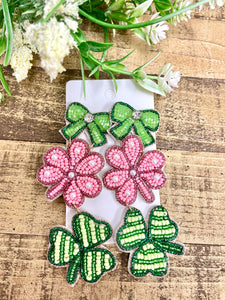 Shamrock & Bow Beaded Earrings