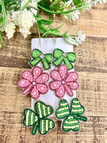 Shamrock & Bow Beaded Earrings