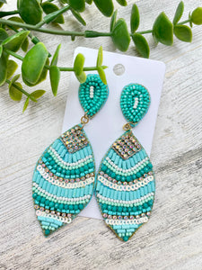 Teal Beaded Teardrop Earrings