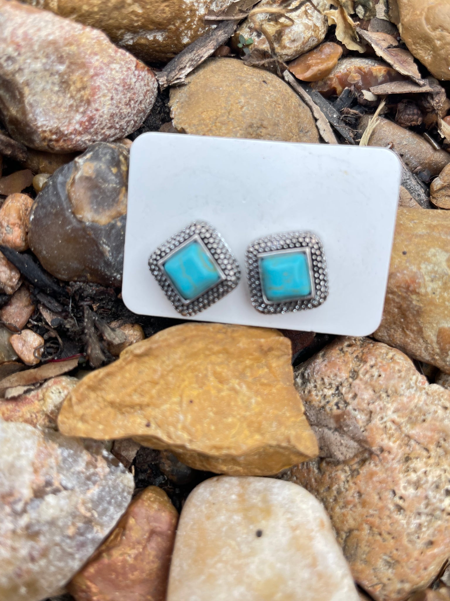 Gunmetal Teal Square Studs