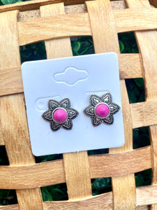 Pink Floral Studs