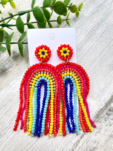 Long Rainbow Beaded Earrings