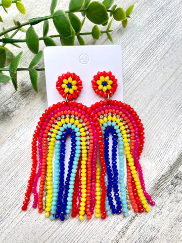 Long Rainbow Beaded Earrings