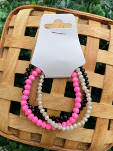 Pink Black Triple Bracelet Stack