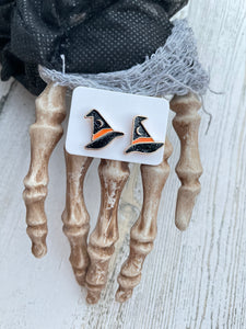 Orange & Black Witches Hat stud earrings