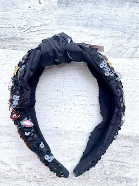 Black Sequin Football Headband