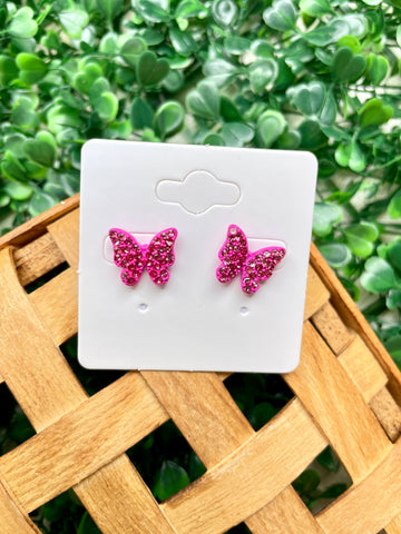 Pink Butterfly Rhinestone Studs