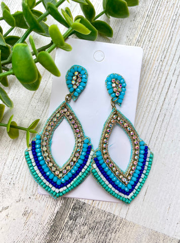 Teal & Blue Beaded Earrings