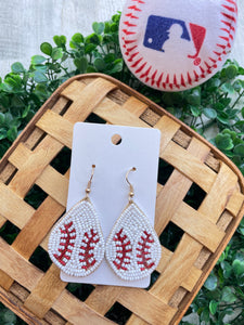 Baseball Beaded Teardrop Earrings