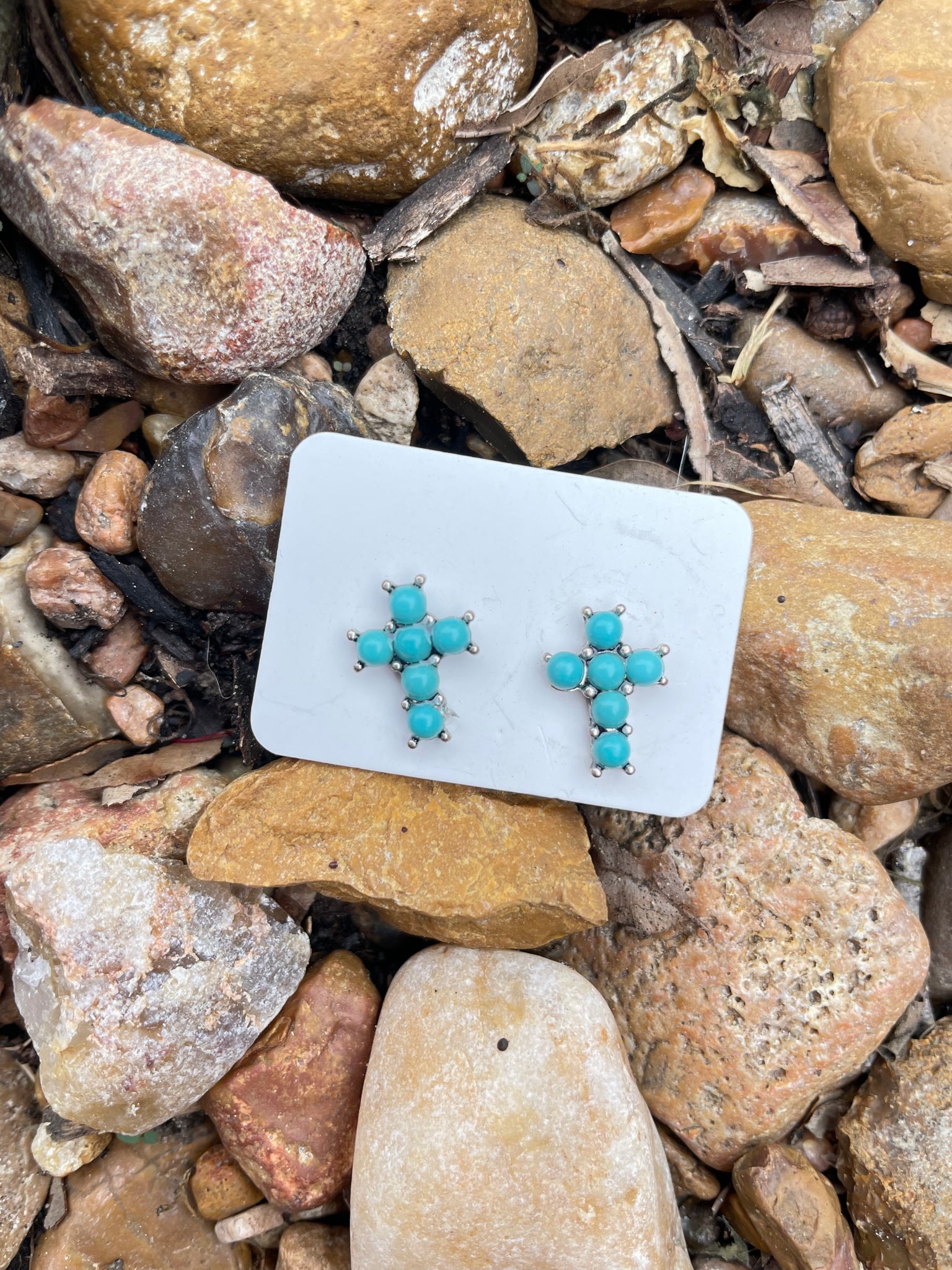 Teal Cross Dotted Studs