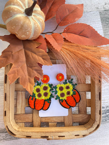 Beaded Sunflower 🌻 Pumpkin Earrings