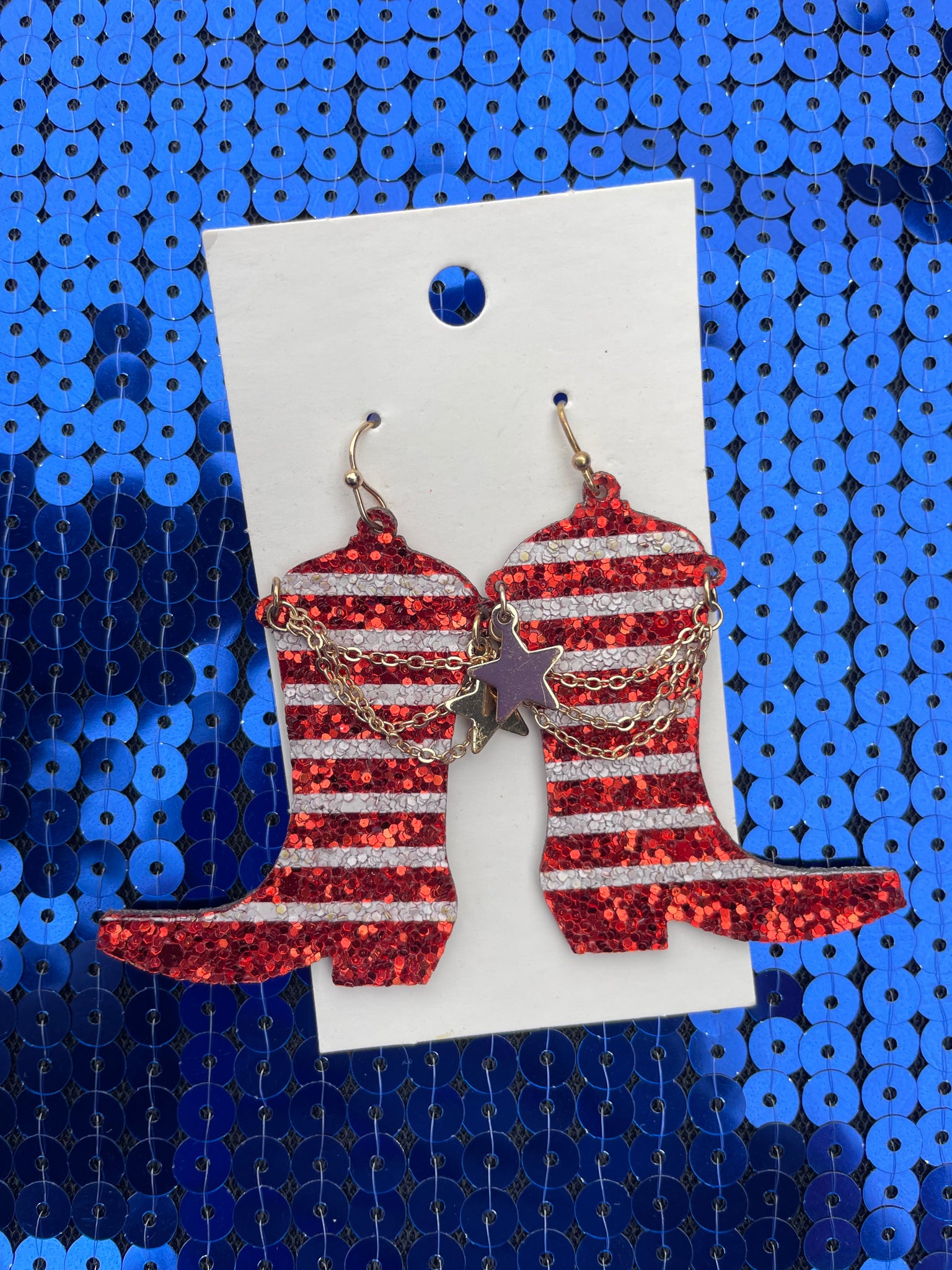 Red & White Stripe Boot Earrings