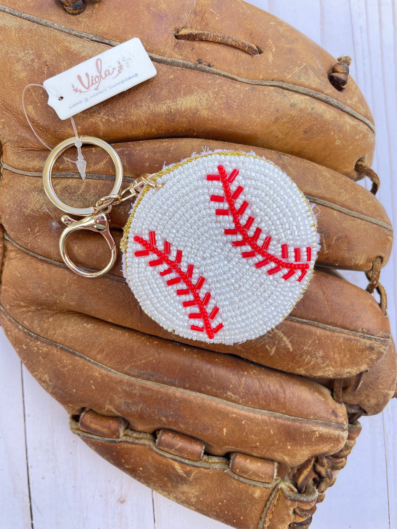 Baseball beaded keychain