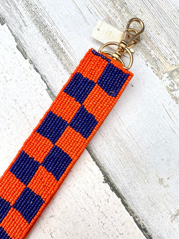 Beaded Orange & Navy Checkered Purse Strap