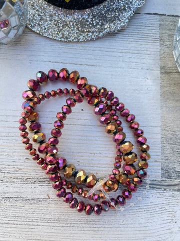 Triple Stack Maroon/Gold Iridescent beaded bracelet set