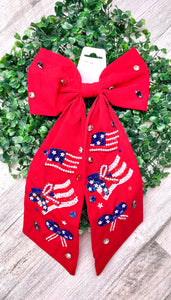 Red Bow Flag Beaded Hair Bow