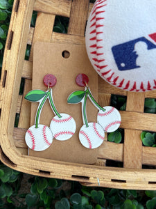 Baseball Cherry Acrylic Earrings