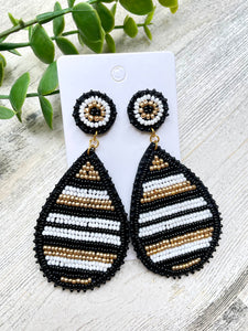 Gold, Black, & White Beaded Earrings