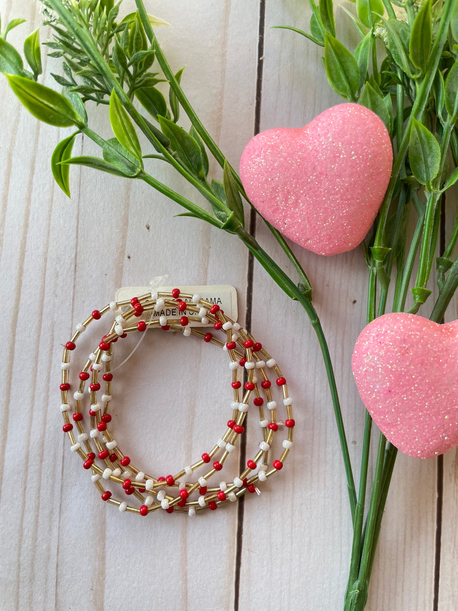 Stack Red & White beaded bracelet set