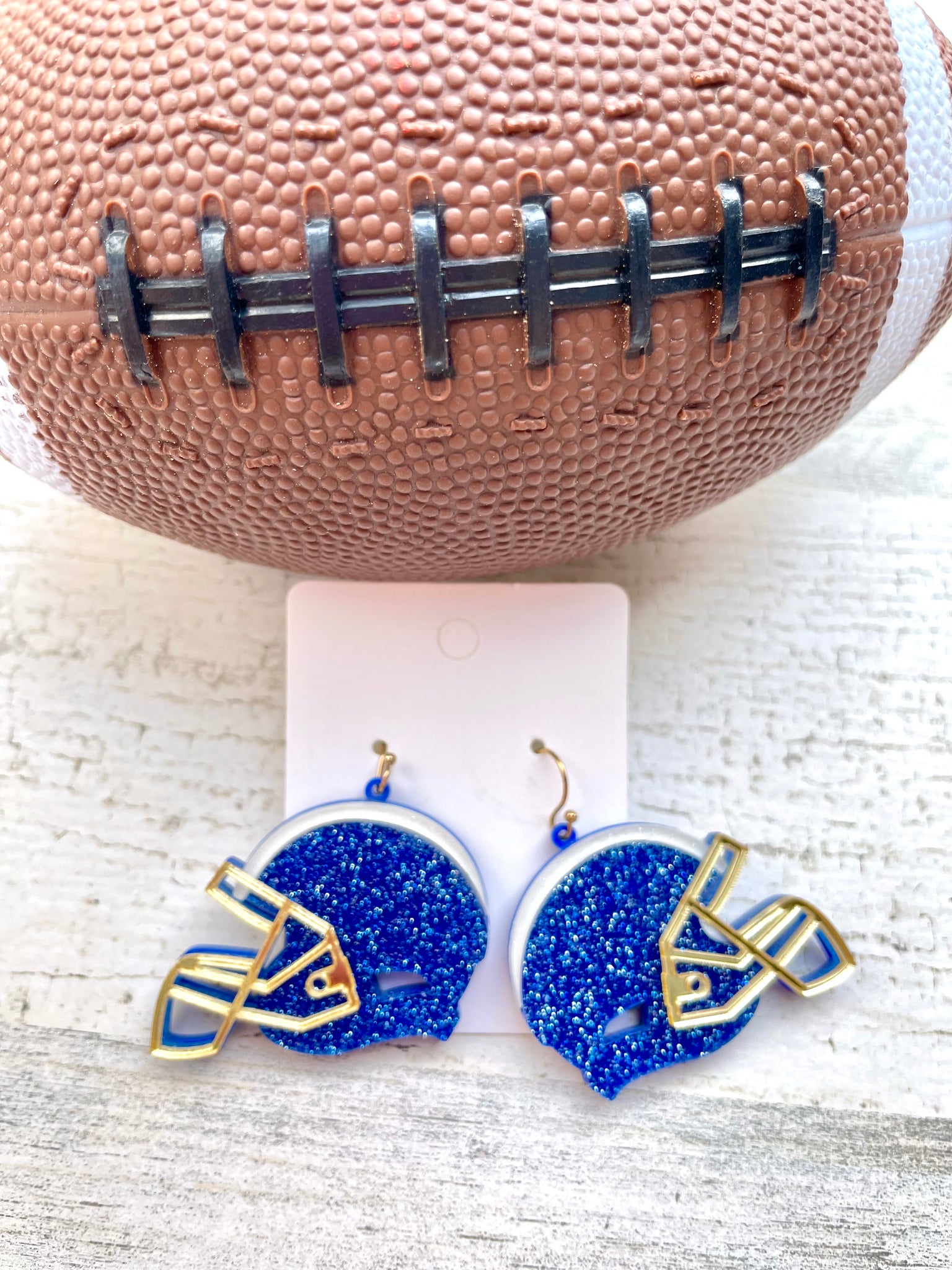 Blue Glitter Football Helmet Earrings