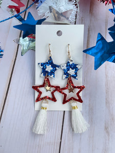 Double Stack Glitter Stars with Fringe earrings