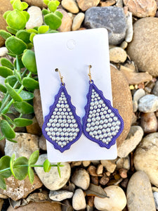 Purple Scallop Pearl Rhinestone Earrings