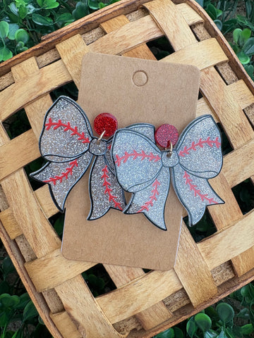 Baseball Bow Acrylic Earrings