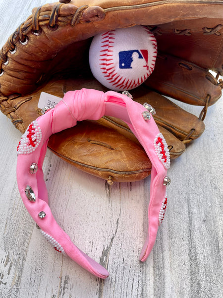 Pink Beaded Baseball headband