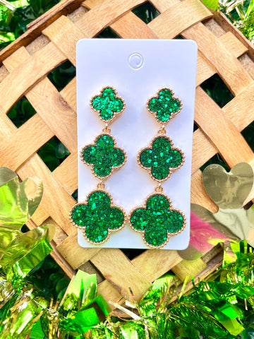 Green & Gold Triple Stack Earrings