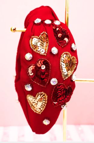 HEART OF GOLD RED SEQUIN KNOTTED HEADBAND