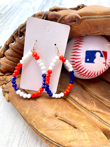 Blue, Orange, & White teardrop earring