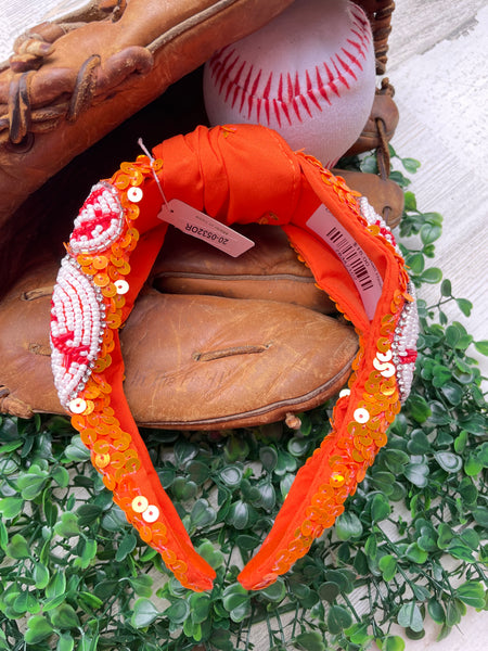 Orange Sequin Baseball Headband