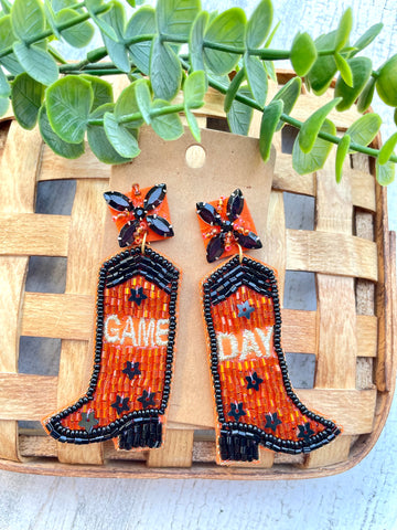 Game Day Orange & Black Boots Earrings