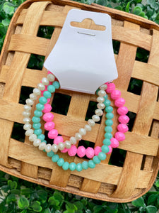 Hot Pink Teal Triple Bracelet Stack
