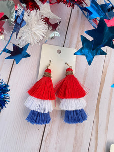 Red, White + Blue fringe earrings