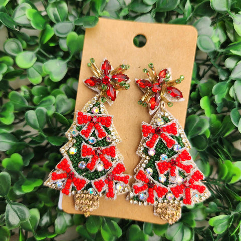 Christmas Tree Beaded Earrings